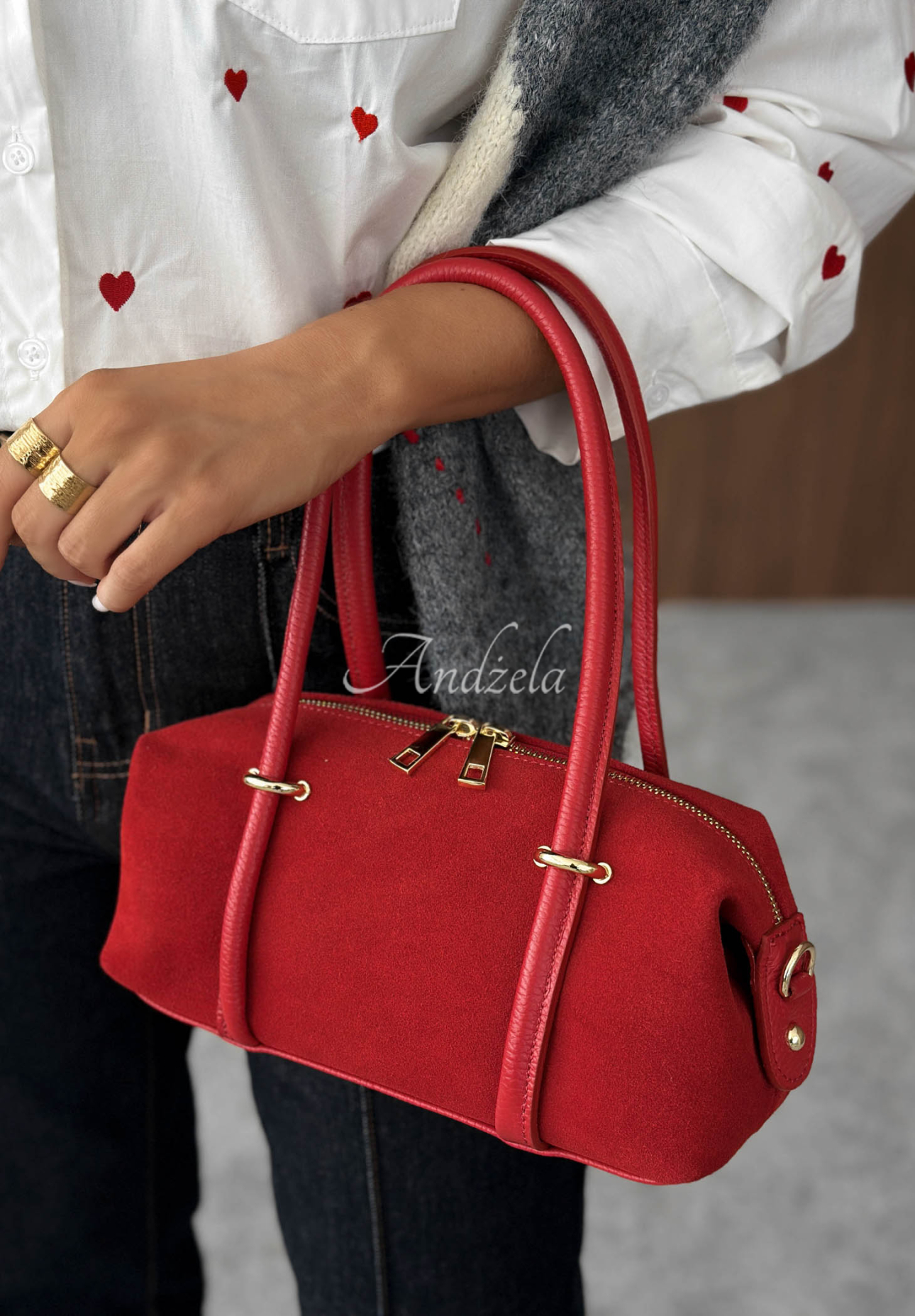 Wildlederhandtasche Morning Elegance Rot