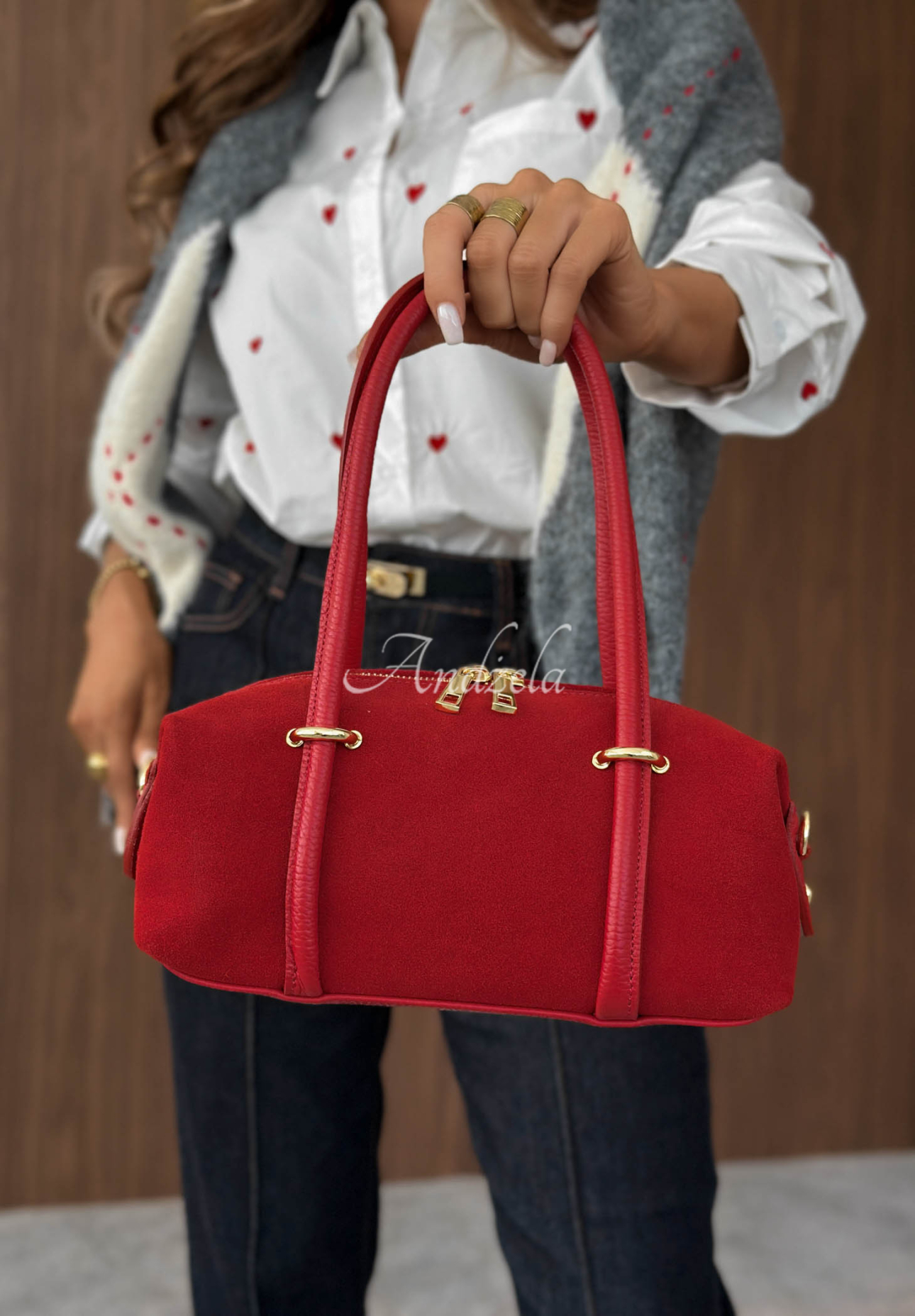 Wildlederhandtasche Morning Elegance Rot