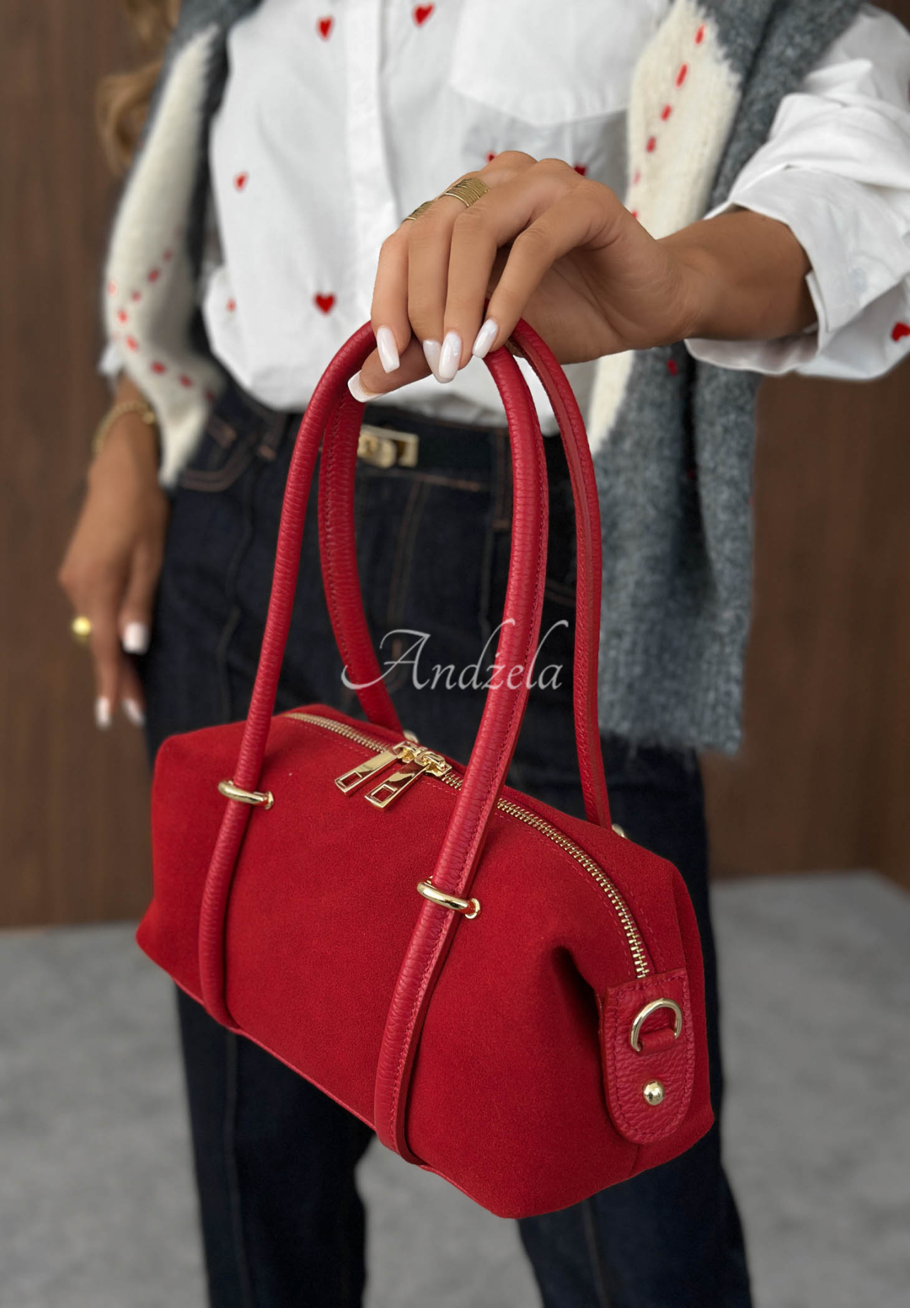 Wildlederhandtasche Morning Elegance Rot