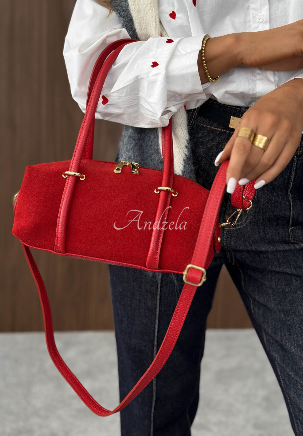 Wildlederhandtasche Morning Elegance Rot