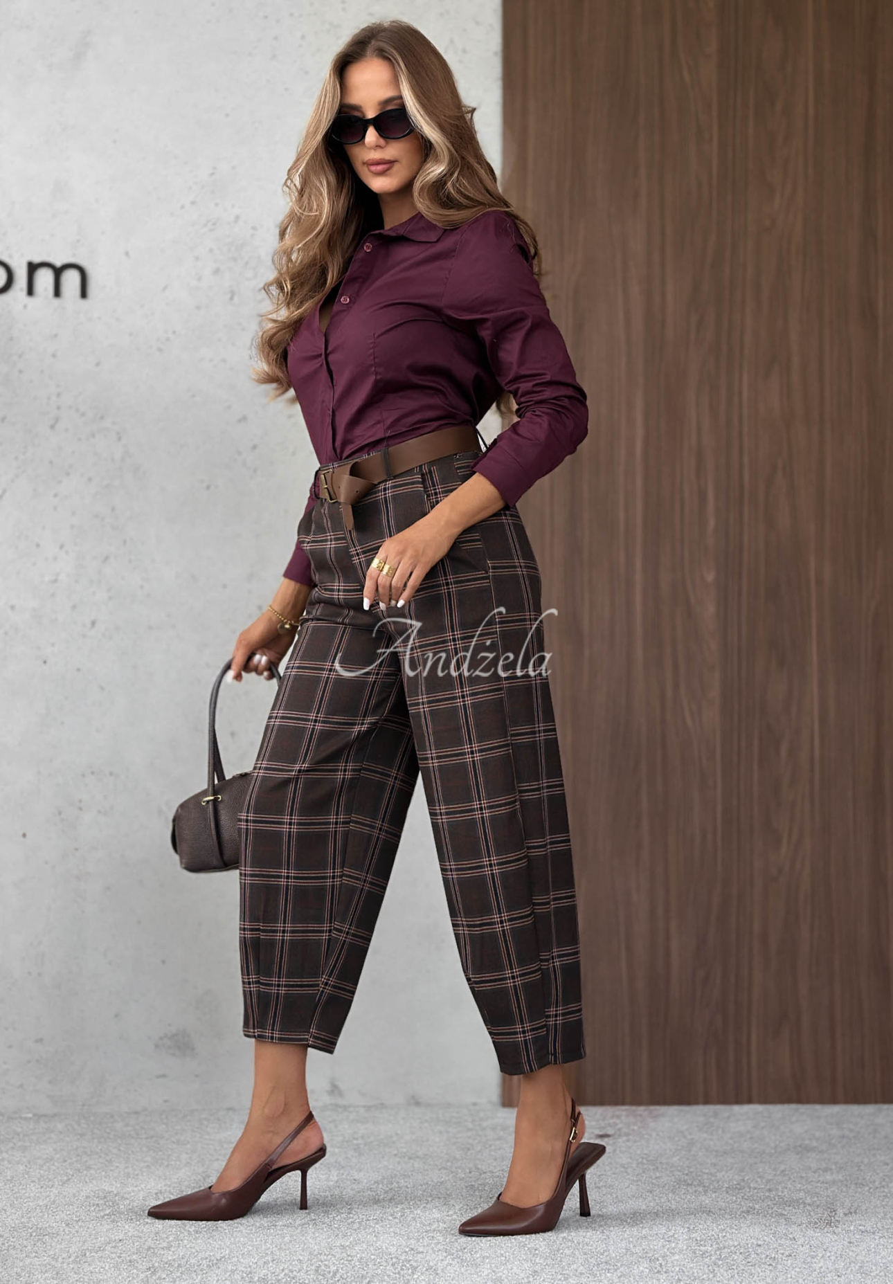 Karierte Stoffhose mit Viskose Warm Desire Schokoladenbraun
