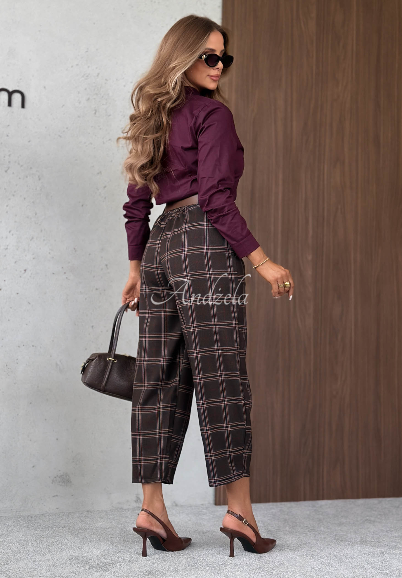 Karierte Stoffhose mit Viskose Warm Desire Schokoladenbraun