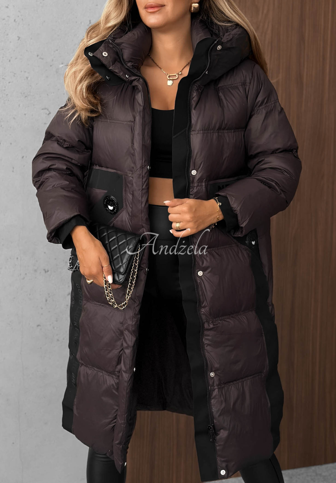Lange Daunenjacke mit Steppung Need You Pflaumenfarben
