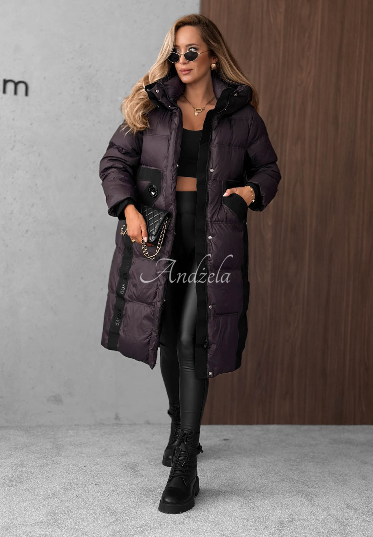 Lange Daunenjacke mit Steppung Need You Pflaumenfarben