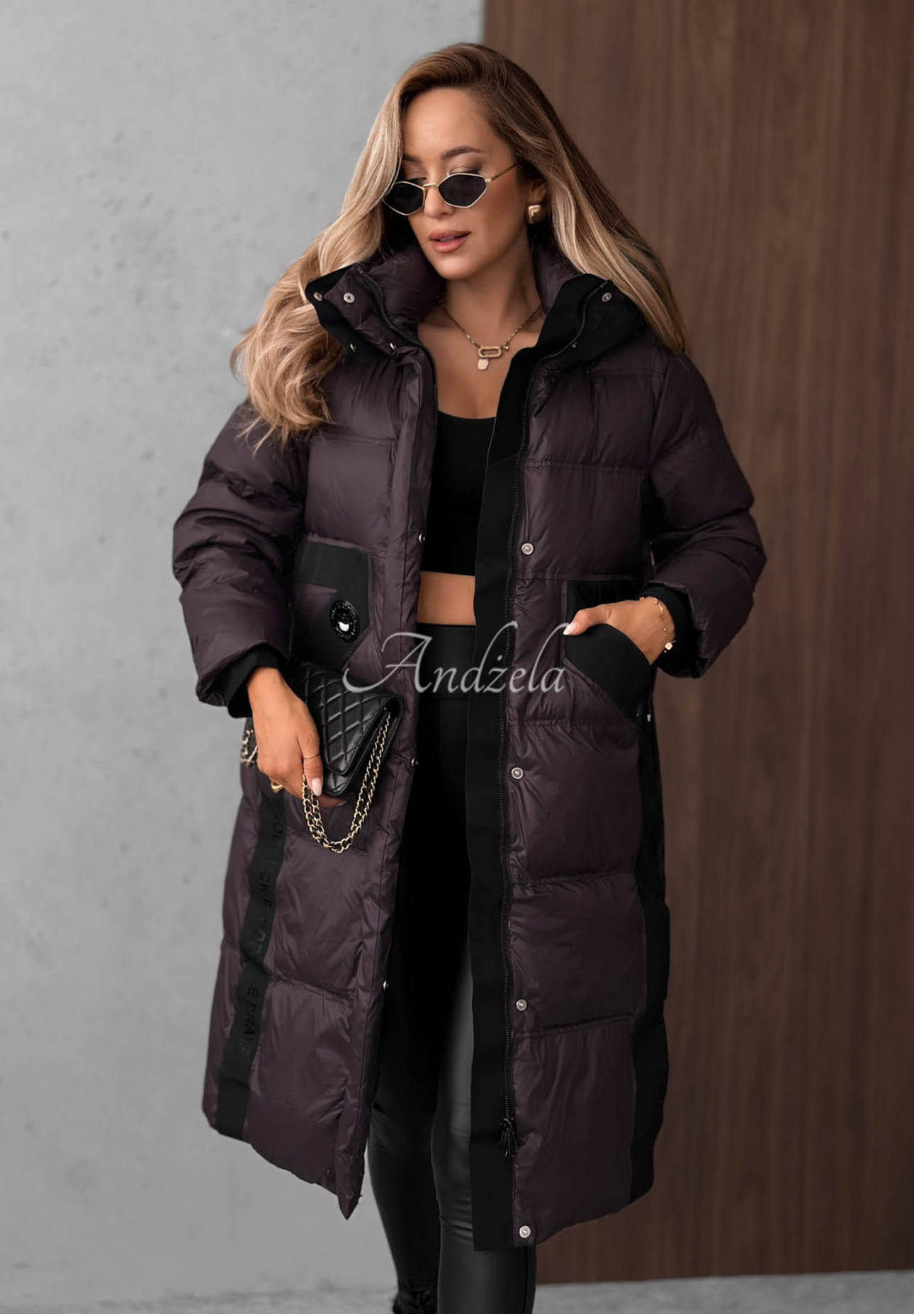 Lange Daunenjacke mit Steppung Need You Pflaumenfarben