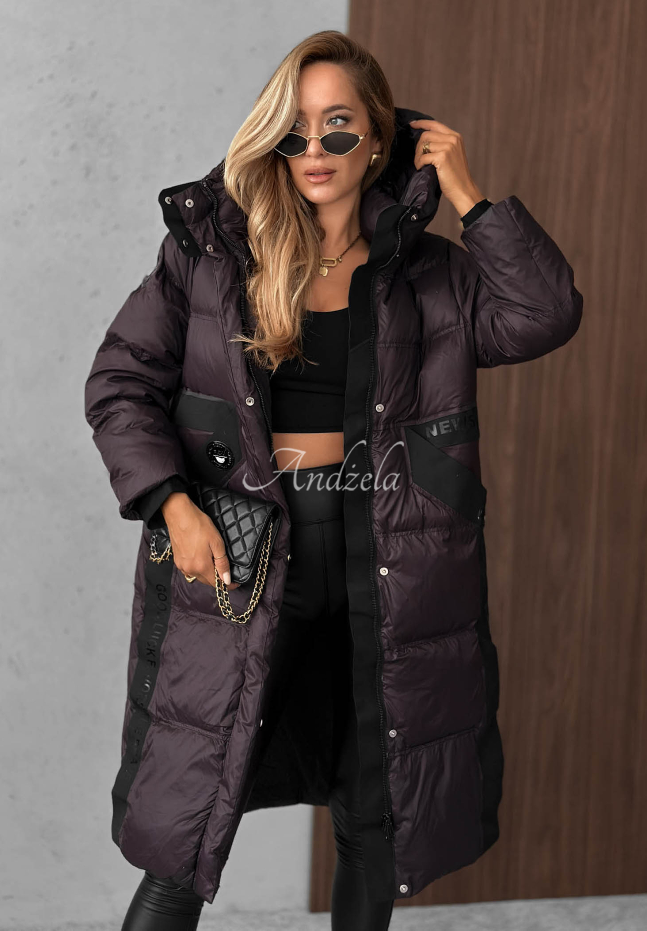 Lange Daunenjacke mit Steppung Need You Pflaumenfarben