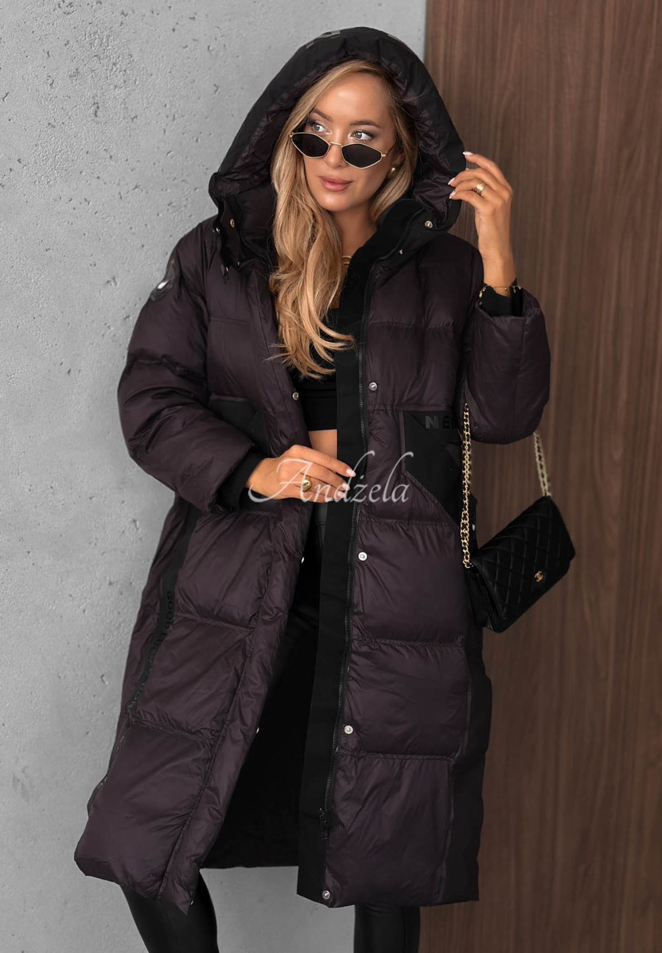 Lange Daunenjacke mit Steppung Need You Pflaumenfarben