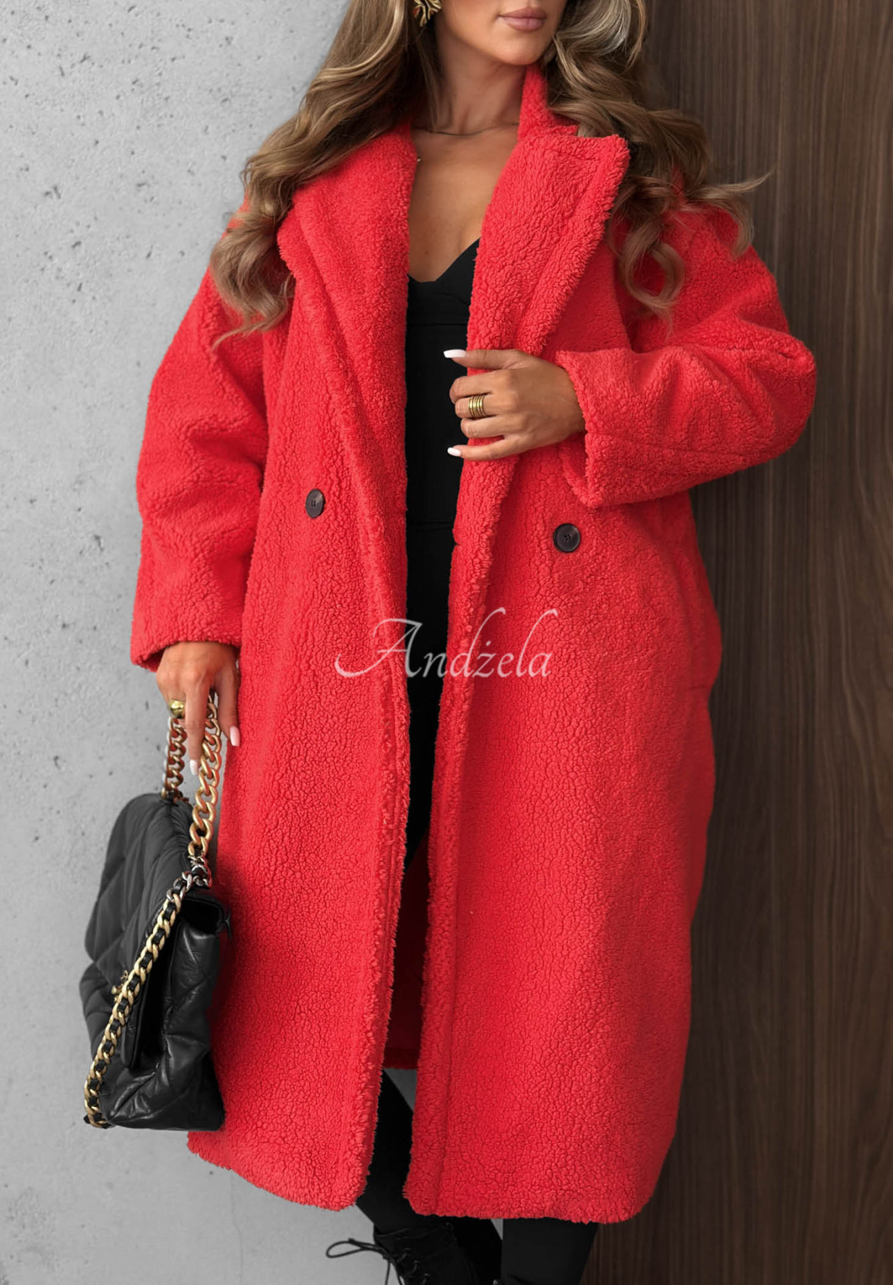 Langer Schaffellmantel mit Kragen Frosty Sweets Rot