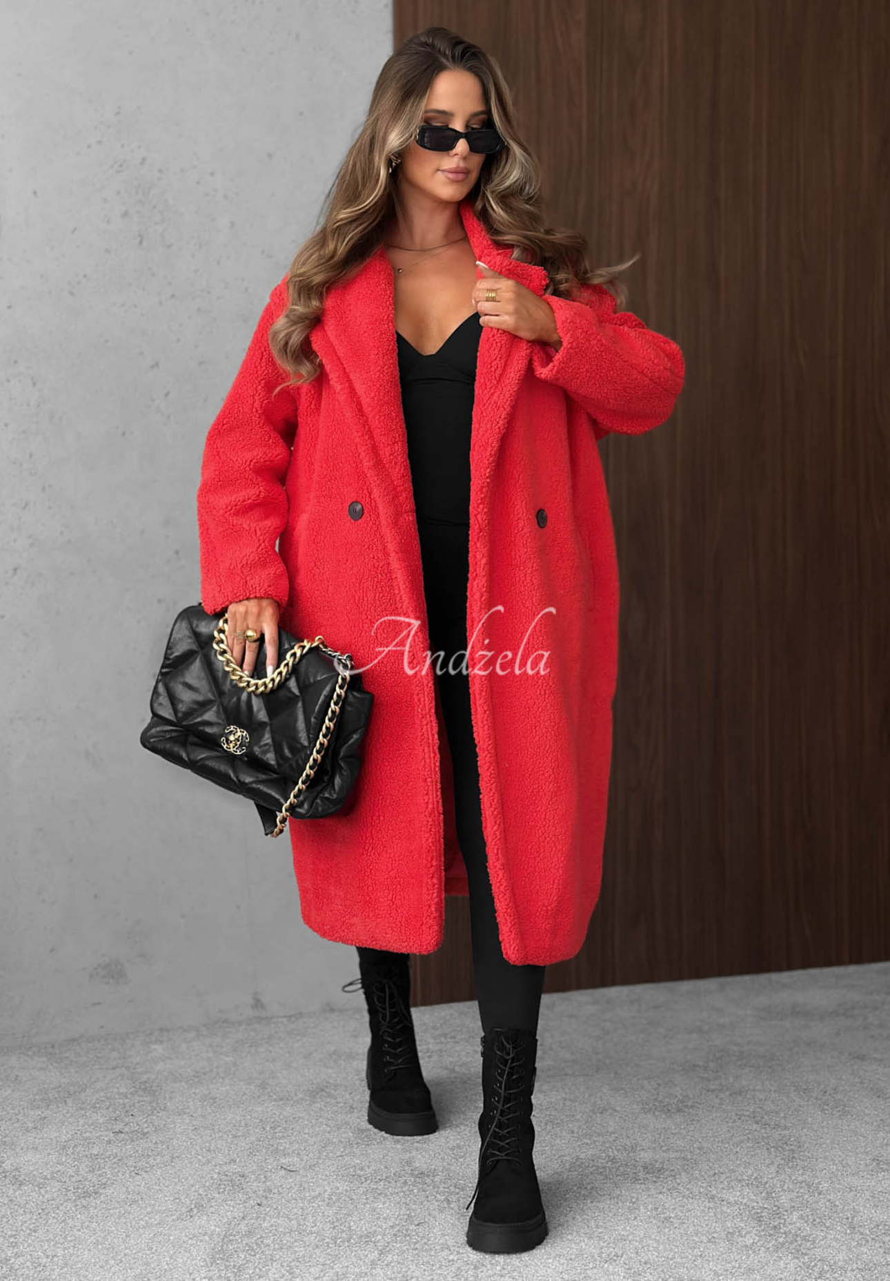 Langer Schaffellmantel mit Kragen Frosty Sweets Rot