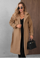Długi Mantel z kołnierzem i paskiem Autumn Daydream Camel