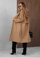 Długi Mantel z kołnierzem i paskiem Autumn Daydream Camel