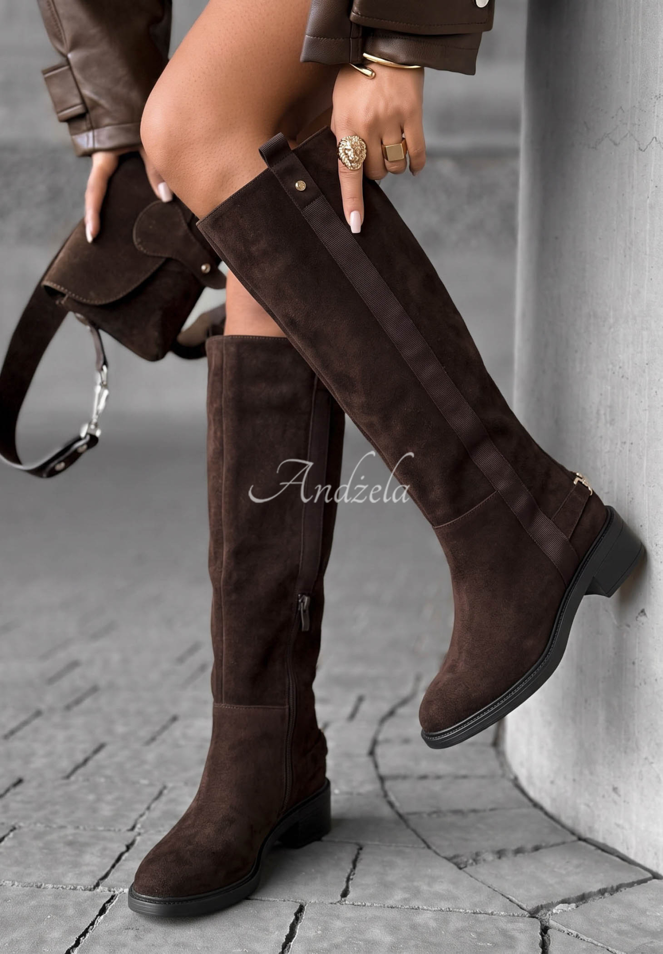 Lange Stiefel aus Wildlederimitat Amber Step Schokoladenbraun