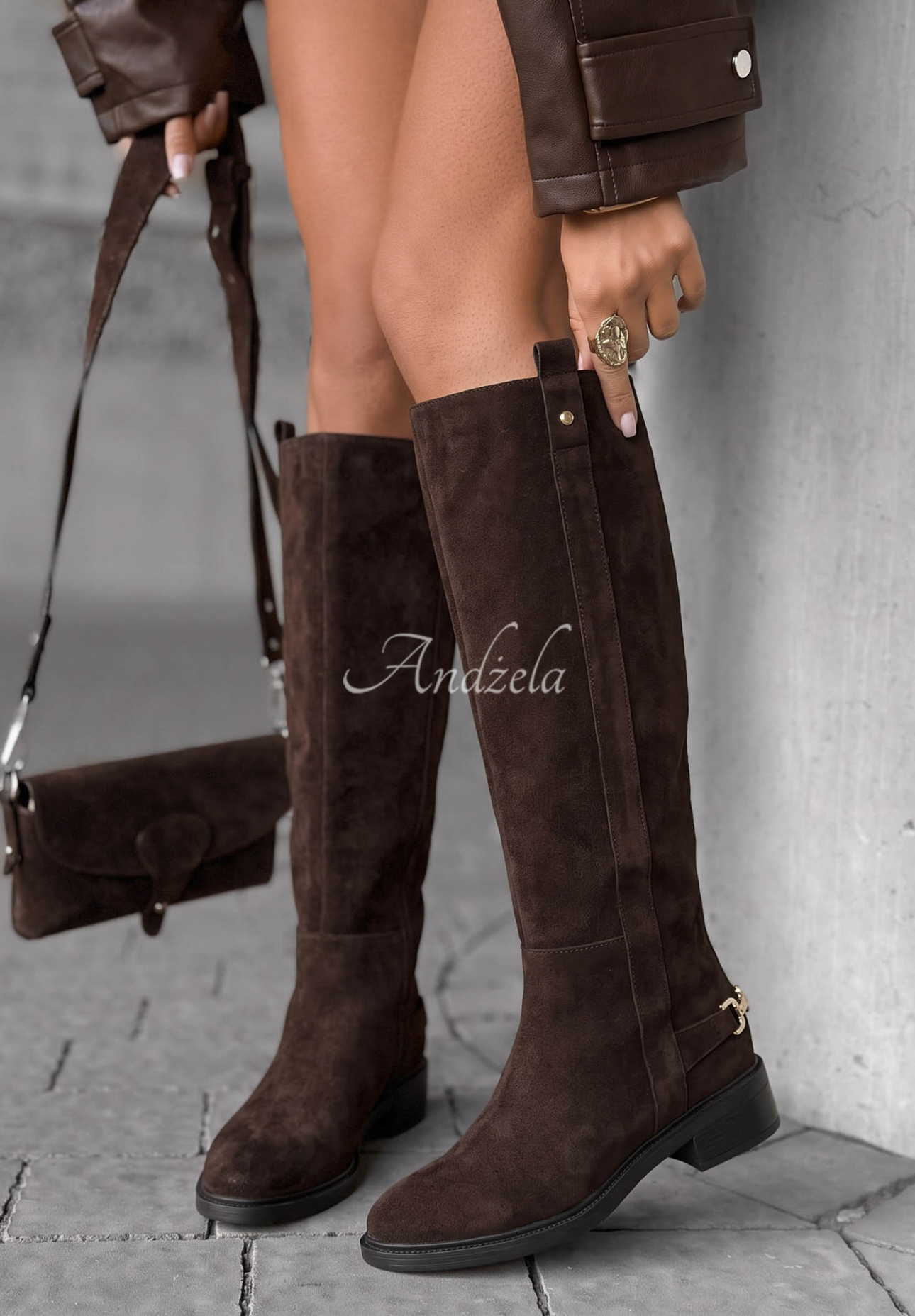 Lange Stiefel aus Wildlederimitat Amber Step Schokoladenbraun
