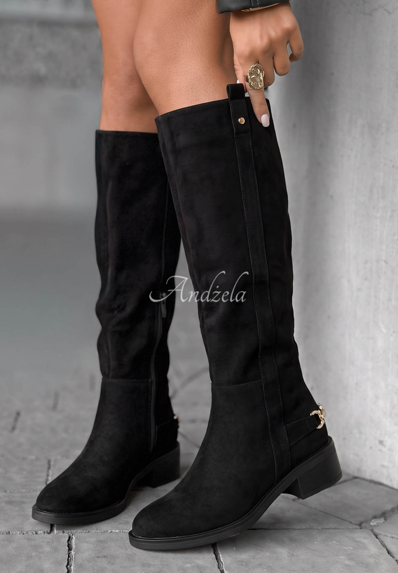 Lange Stiefel aus Wildlederimitat Amber Step Schwarz