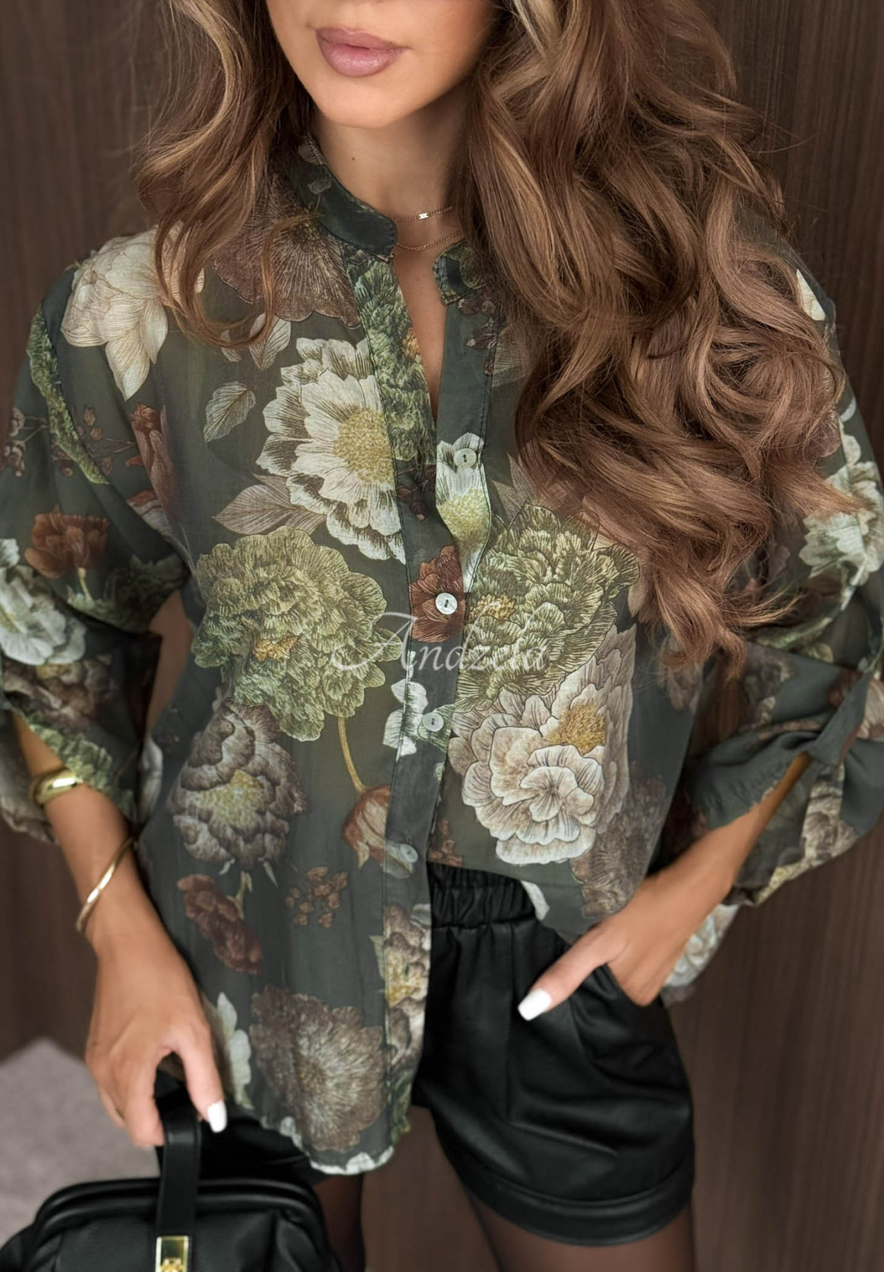 Leichtes Hemd mit Blumenmuster aus Tencel Fall Bloom Khaki