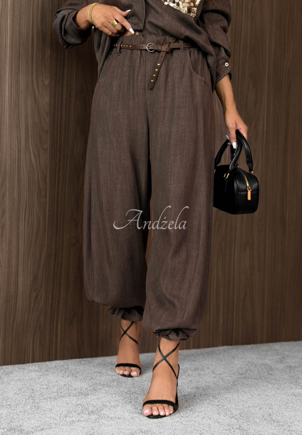 Stoffhose mit G&uuml;rtel aus Lyocell Fall Whisper Schokoladenbraun