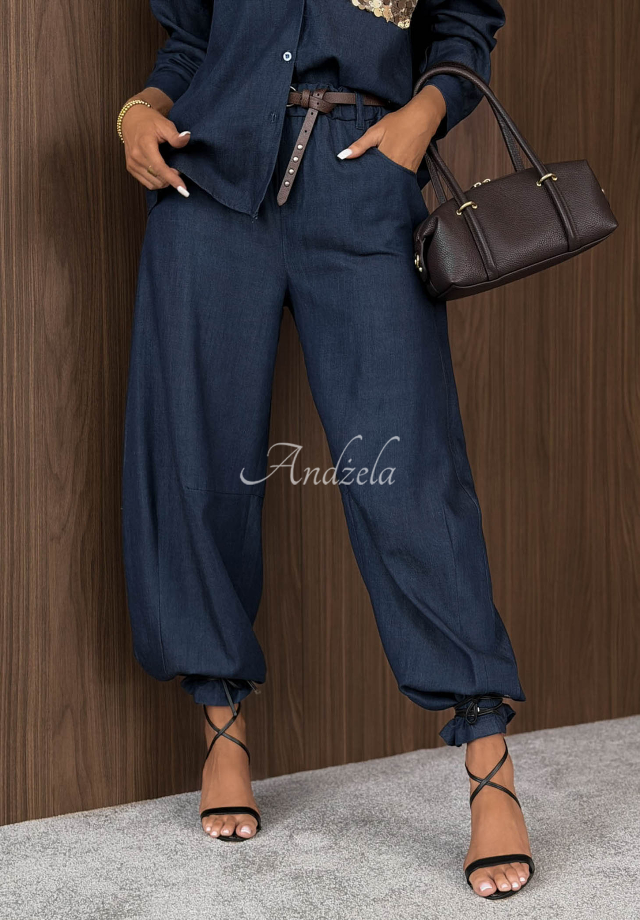 Stoffhose mit Gürtel aus Lyocell Fall Whisper Dunkelblau