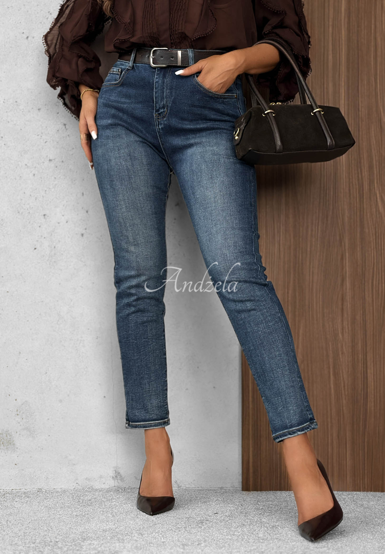 Jeanshose mit Gürtel Something Simple Blau