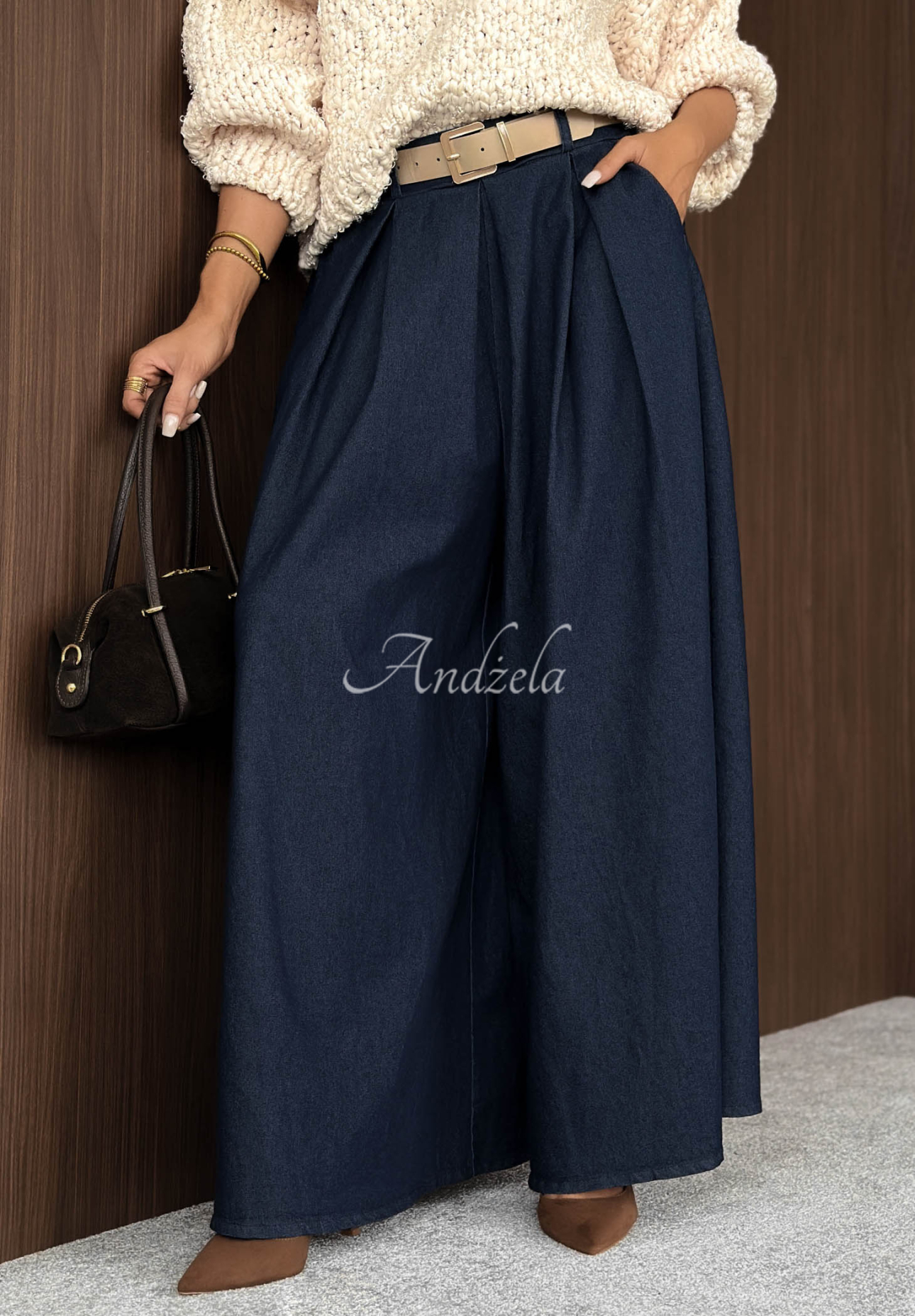 Baumwollhose mit weitem Bein und Bundfalten Cloud Nine Dunkelblau