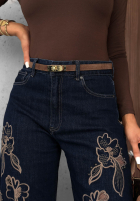 Hose Jeans wide leg z haftami Soft Mist Dunkelblau