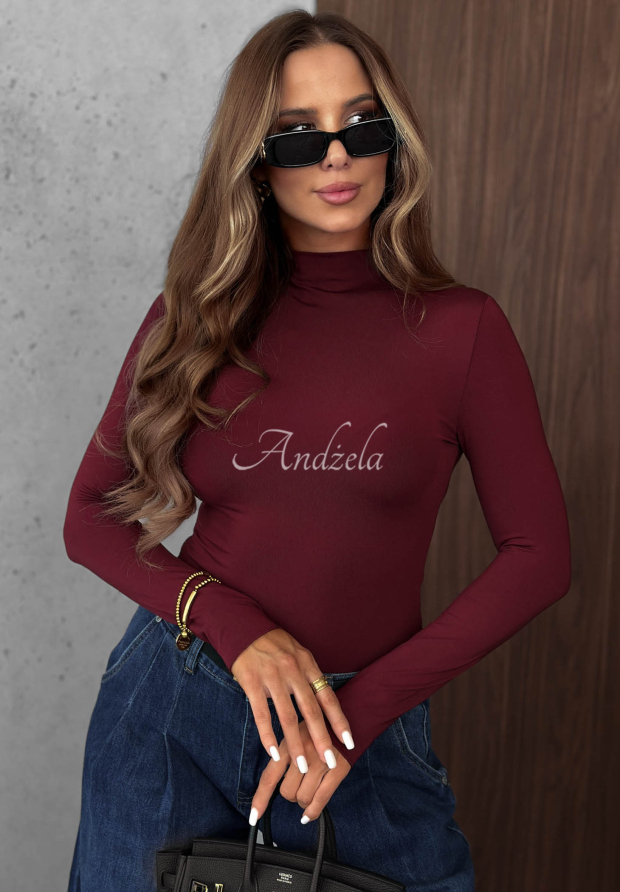 Lang&auml;rmlige Viskosebluse mit Rollkragen Femme Desire Burgunderrot