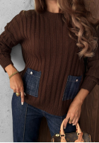 Prążkowany Pullover z jeansowymi kieszeniami Cozy Grace Schokoladenbraun