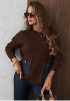 Prążkowany Pullover z jeansowymi kieszeniami Cozy Grace Schokoladenbraun