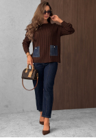 Prążkowany Pullover z jeansowymi kieszeniami Cozy Grace Schokoladenbraun