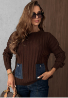 Prążkowany Pullover z jeansowymi kieszeniami Cozy Grace Schokoladenbraun