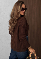 Prążkowany Pullover z jeansowymi kieszeniami Cozy Grace Schokoladenbraun