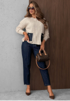 Prążkowany Pullover z jeansowymi kieszeniami Cozy Grace Schokoladenbraun