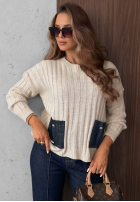 Prążkowany Pullover z jeansowymi kieszeniami Cozy Grace Schokoladenbraun