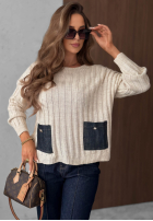 Prążkowany Pullover z jeansowymi kieszeniami Cozy Grace Schokoladenbraun