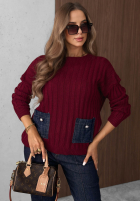 Prążkowany Pullover z jeansowymi kieszeniami Cozy Grace Schokoladenbraun