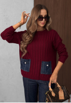 Prążkowany Pullover z jeansowymi kieszeniami Cozy Grace Schokoladenbraun