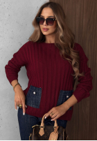 Prążkowany Pullover z jeansowymi kieszeniami Cozy Grace Schokoladenbraun