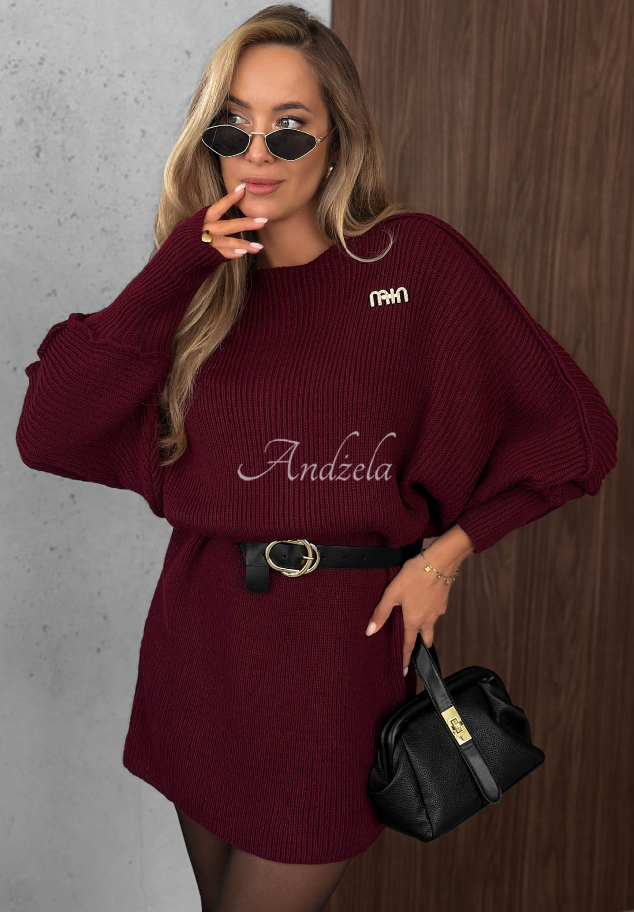 Oversized Strickkleid aus Wolle und Mohair Soft Dream Burgunderrot