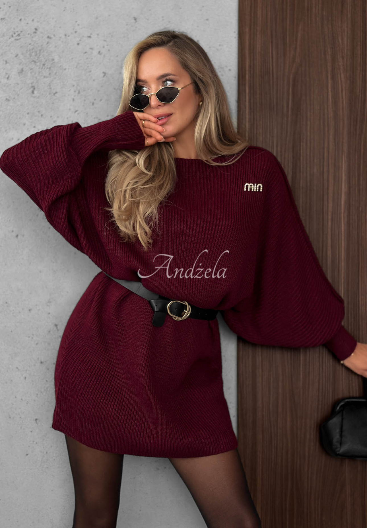 Oversized Strickkleid aus Wolle und Mohair Soft Dream Burgunderrot