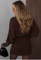Dzianinowa Kleid oversize z paskiem Soft Dream Schokoladenbraun