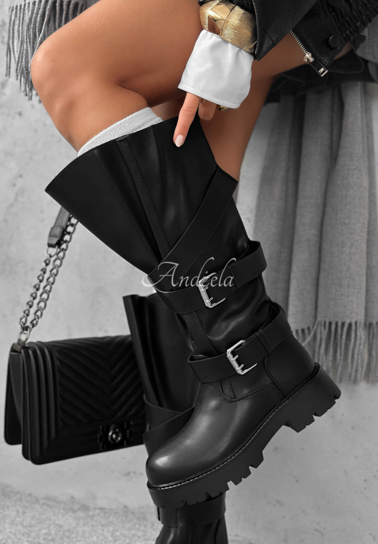 Biker-Stiefel aus Lederimitat Misty Streets Schwarz