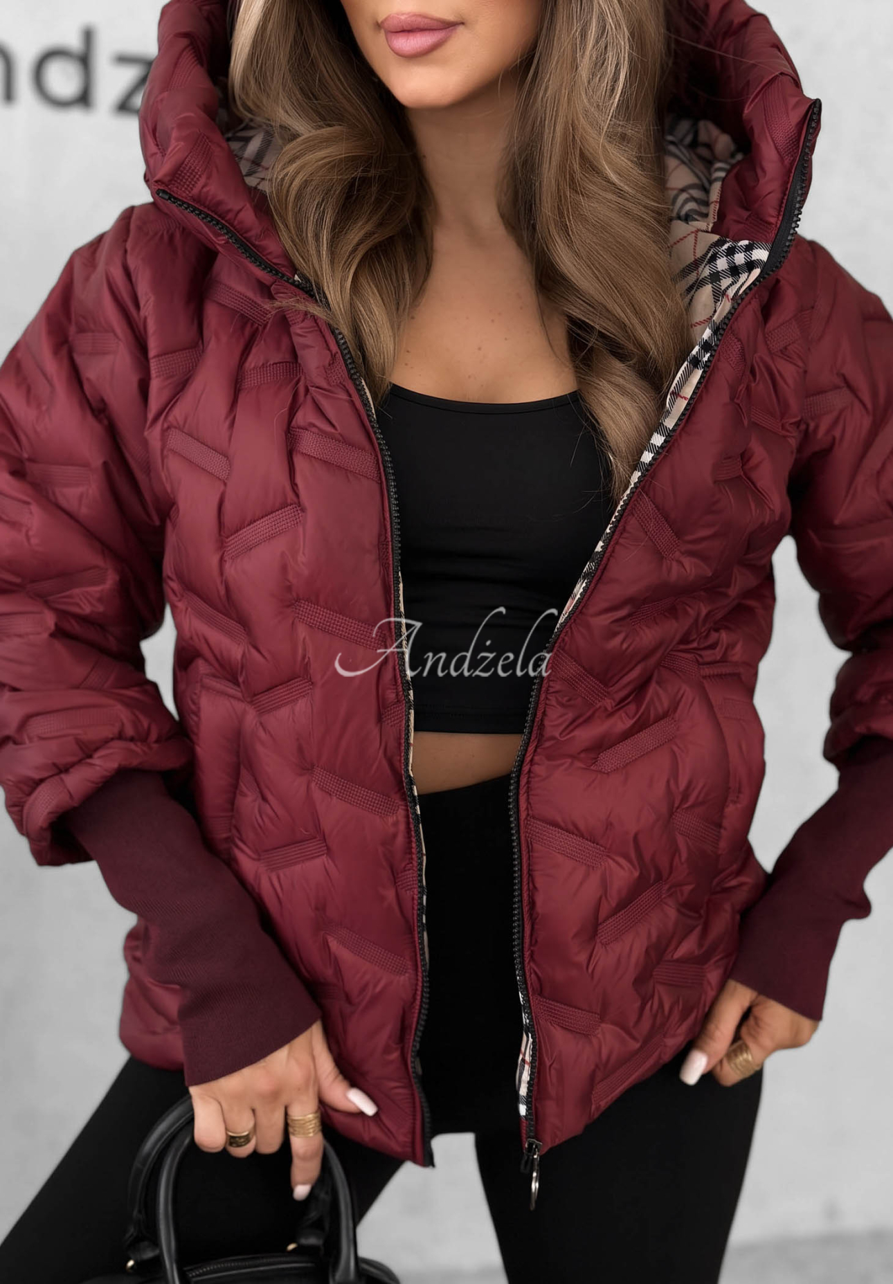 Gesteppte Jacke mit Kapuze Autumn Edge Burgunderrot