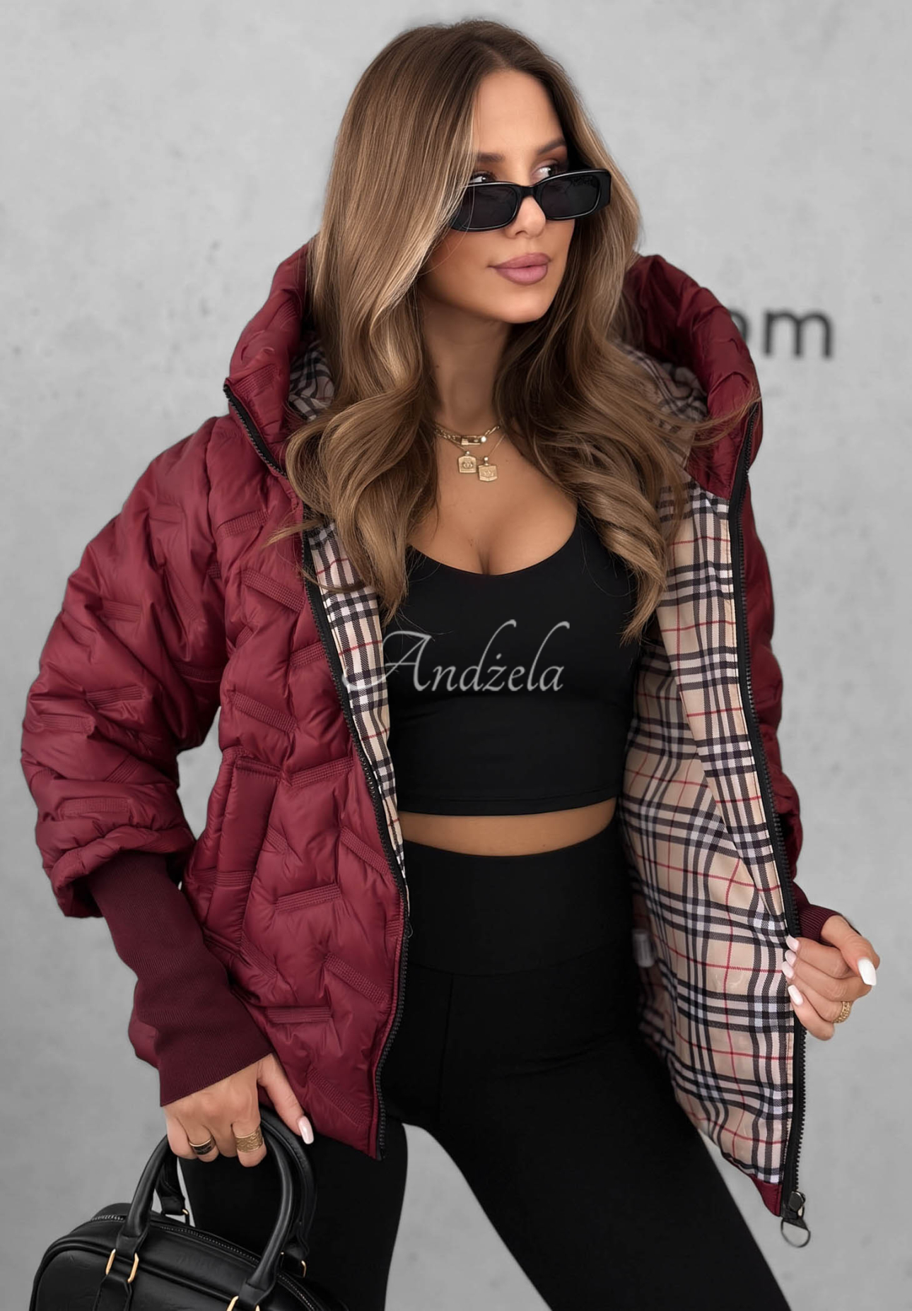 Gesteppte Jacke mit Kapuze Autumn Edge Burgunderrot