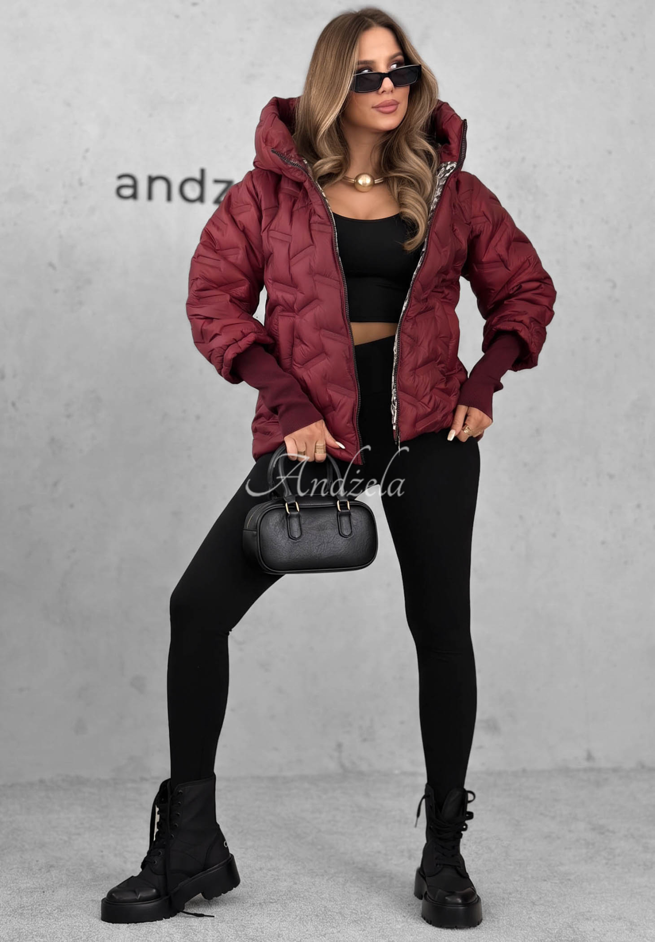 Gesteppte Jacke mit Kapuze Autumn Edge Burgunderrot