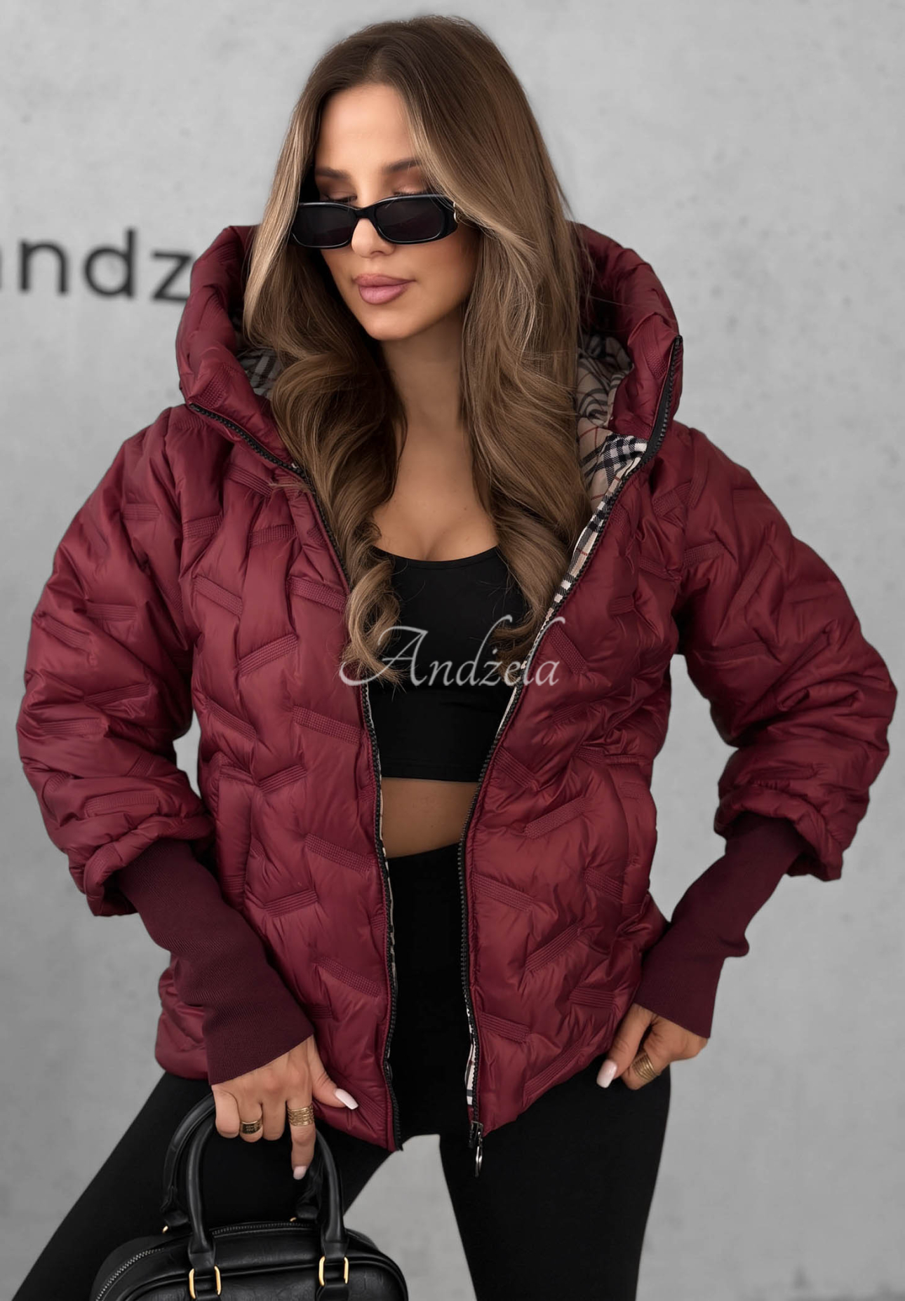 Gesteppte Jacke mit Kapuze Autumn Edge Burgunderrot