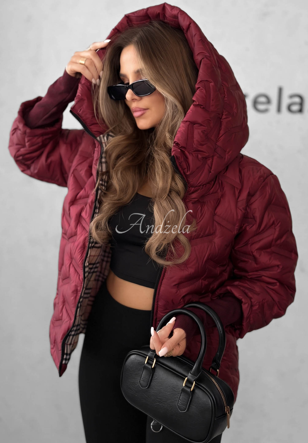 Gesteppte Jacke mit Kapuze Autumn Edge Burgunderrot