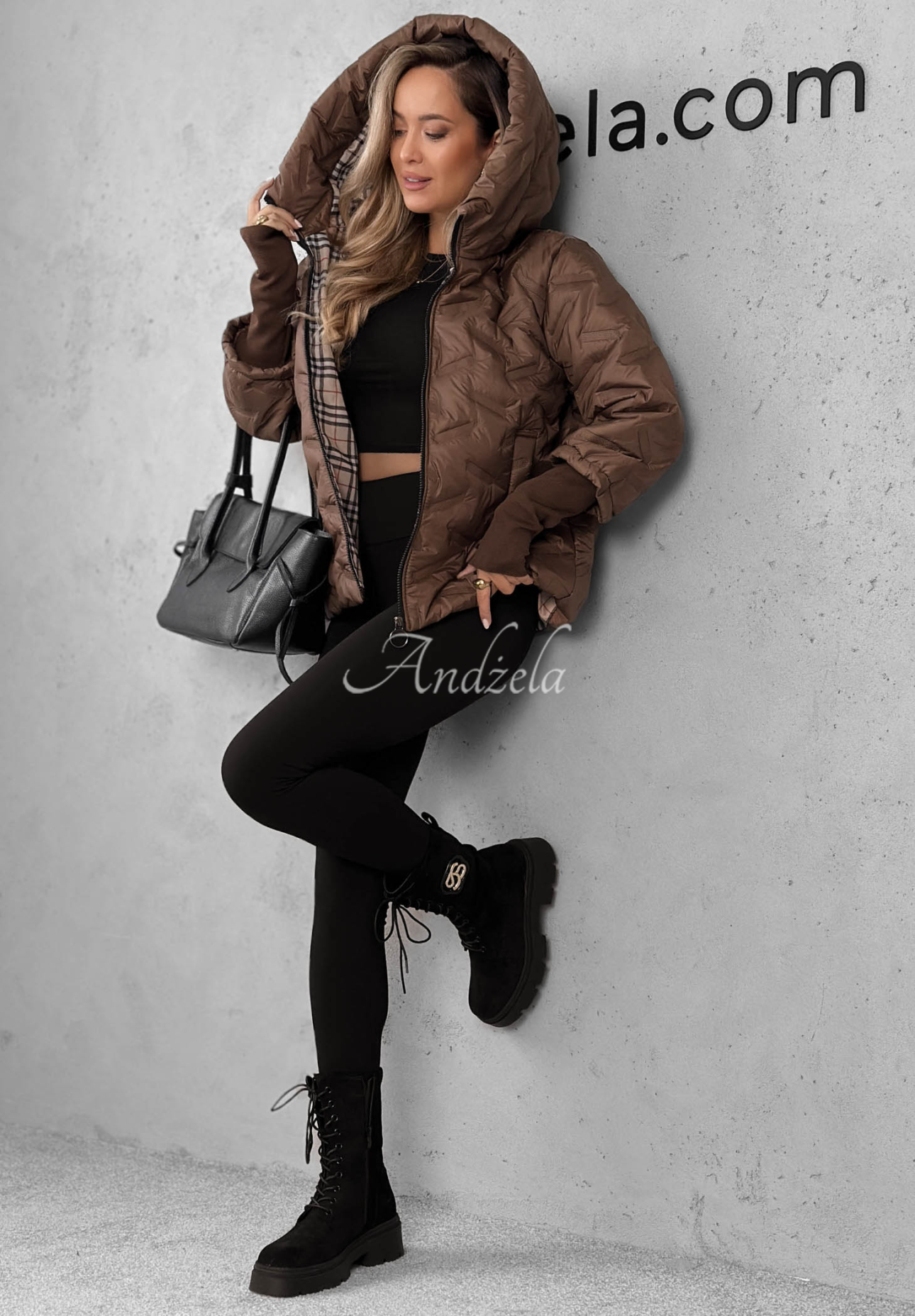Gesteppte Jacke mit Kapuze Autumn Edge Schokoladenbraun