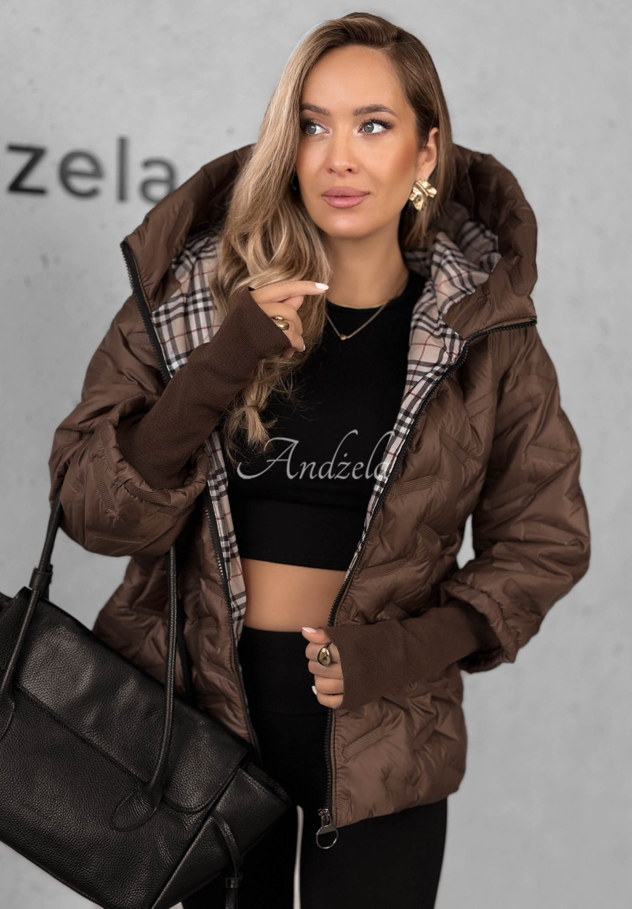 Gesteppte Jacke mit Kapuze Autumn Edge Schokoladenbraun