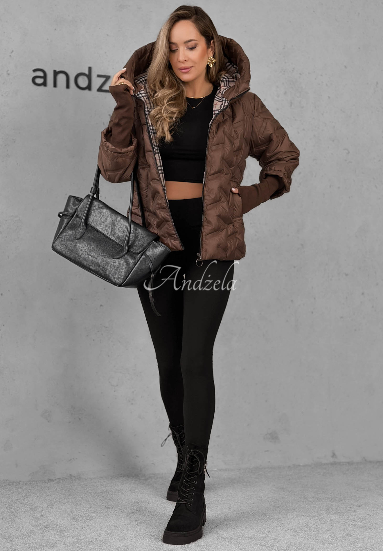 Gesteppte Jacke mit Kapuze Autumn Edge Schokoladenbraun