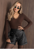 Bluse longsleeve z dekoltem i koronką Soft Beauty Schokoladenbraun