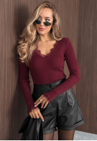 Bluse longsleeve z dekoltem i koronką Soft Beauty Schokoladenbraun